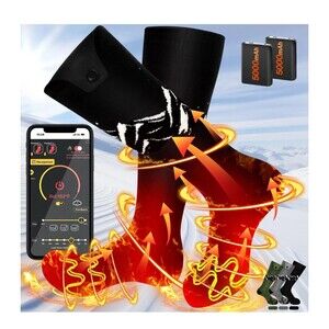 New SNOW LEOPARD Rechargeable Heated Socks w App Control Batteries Black Large